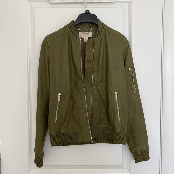 NWT Michael Kors Leather Jacket Olive Green - Picture 2 of 15